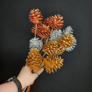 Pine Cones on Sticks- Natural, Gold, Silver, Copper